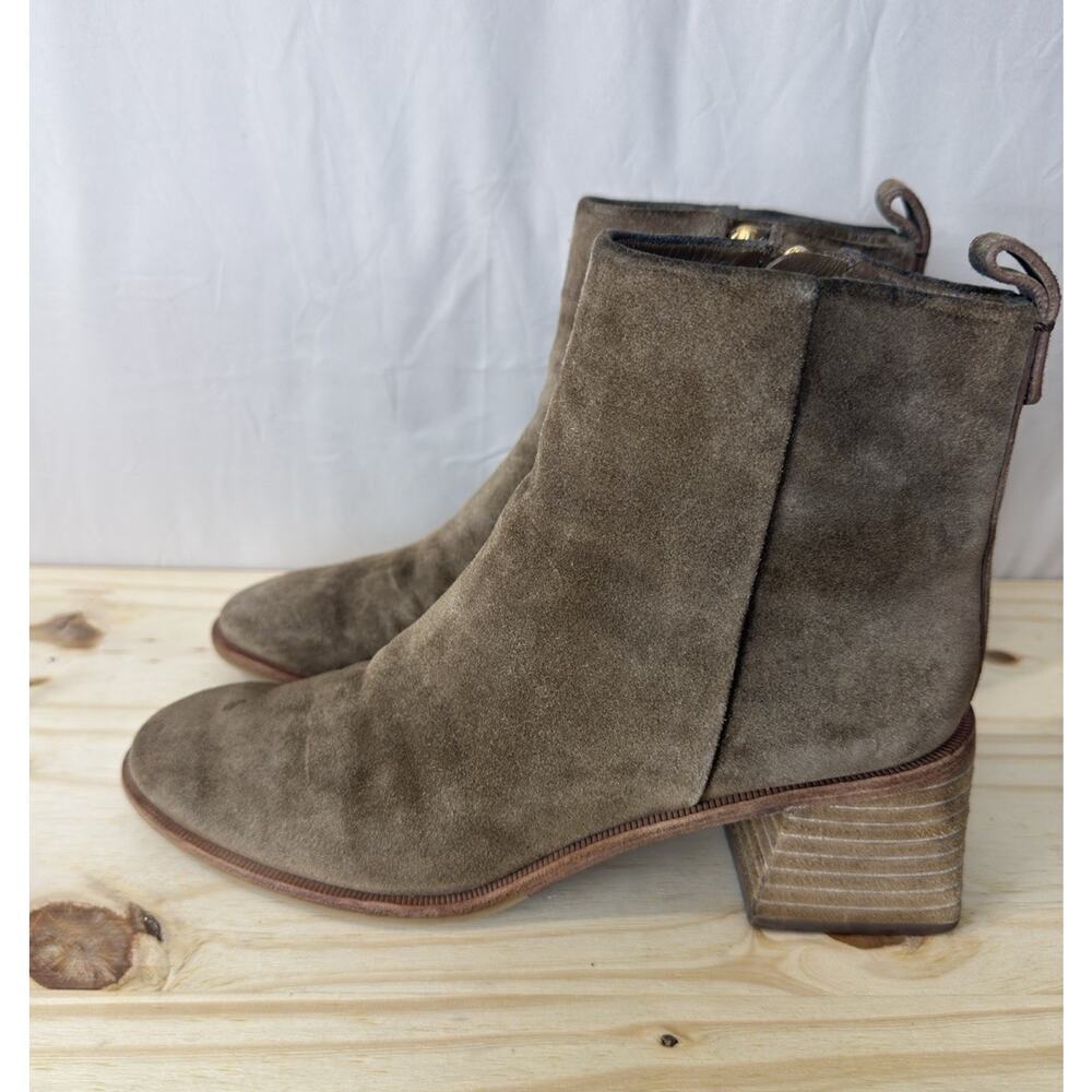 Tory Burch Women’s Brown Suede Ankle Boots, Wood Block Heel, Size 7.5